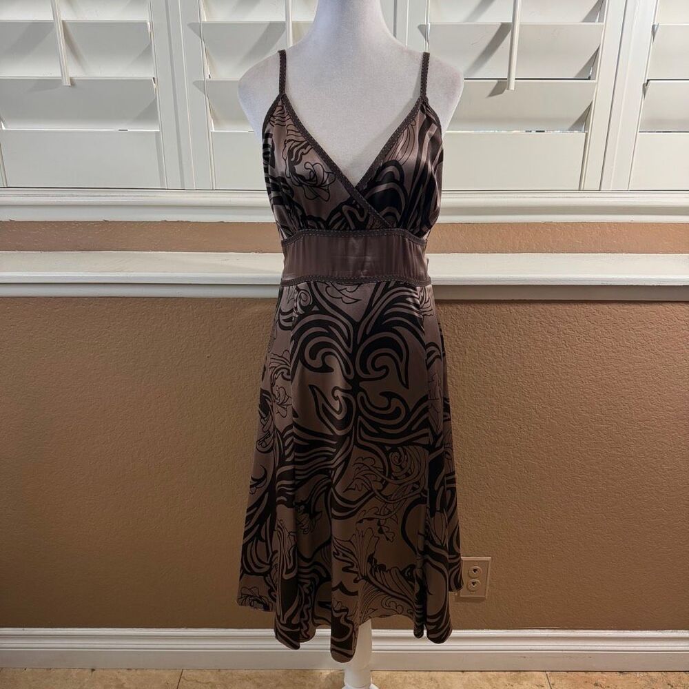 Ted Baker Silk Dress Size 4 Brown A Line Shape Tie Back Minimalist Chic Romantic